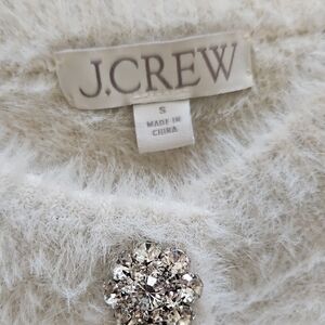 J. Crew Beige Bone Navy Yextured Cardigan with Crystal Jeweled Snap Buttons